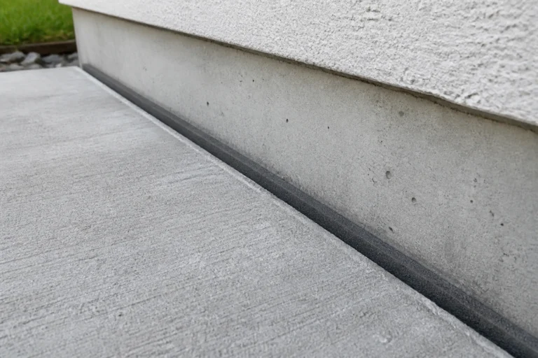 Joint de dilatation compressible entre une terrasse en béton et le mur de la maison
